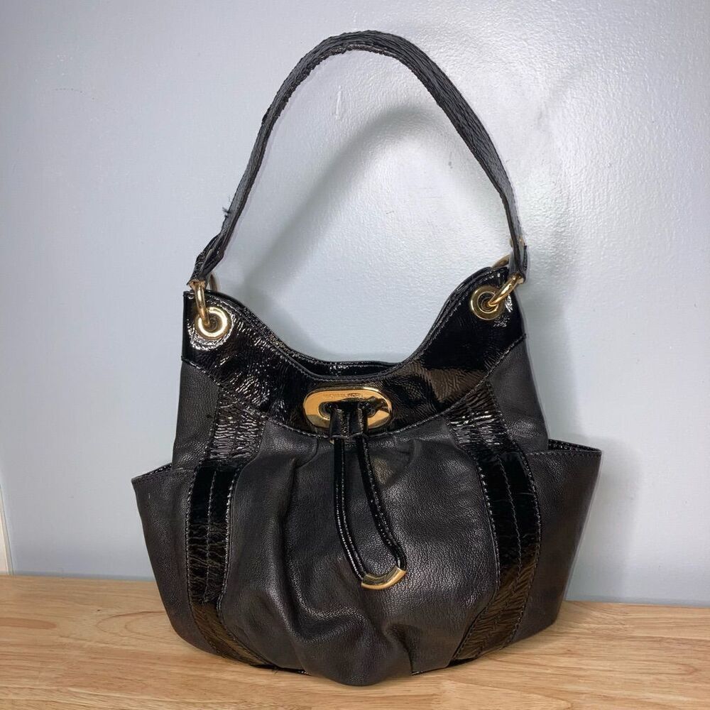 Michael Kors, Mixed Leather Drawstring Hobo Bucket Shoulder Bag